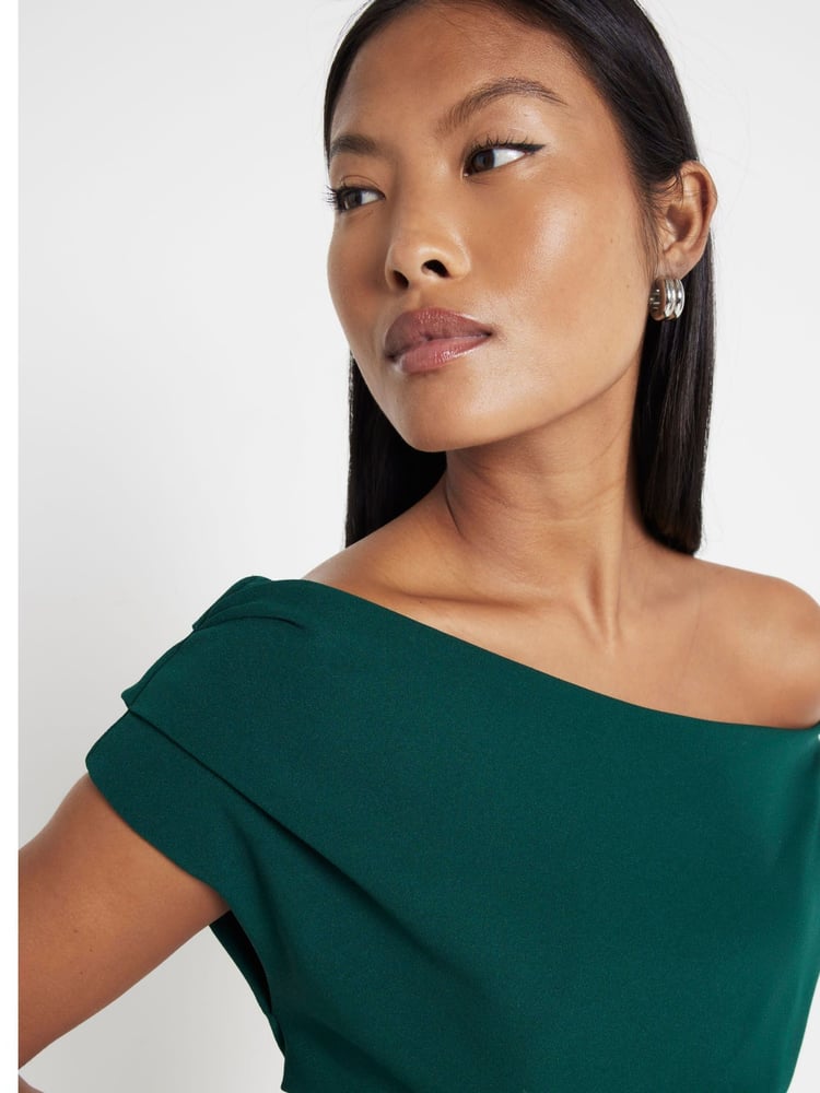 River Island Green Petite Drape Asym Wrap Midi Dress - Image 2 of 6