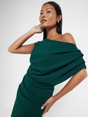 River Island Green Petite Drape Asym Wrap Midi Dress - Image 4 of 6