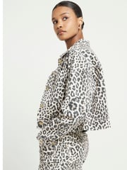 River Island Animal Cropped Denim Leopard Print 100% Cotton Jacket - Image 3 of 4