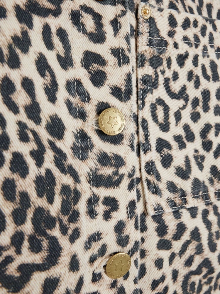 River Island Animal Cropped Denim Leopard Print 100% Cotton Jacket - Image 4 of 4 River Island Animal Cropped Denim Leopard Print 100% Cotton Jacket - Image 4 of 4