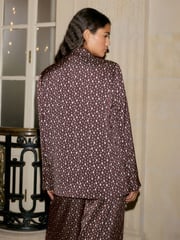 Burgundy Red/Ecru Cream Crinkle Satin Polka Dot Blazer - Image 3 of 7