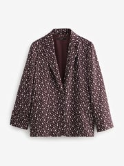 Burgundy Red/Ecru Cream Crinkle Satin Polka Dot Blazer - Image 5 of 7