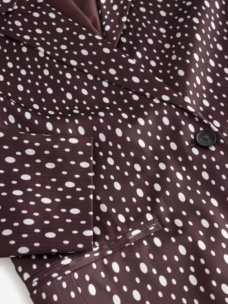 Burgundy Red/Ecru Cream Crinkle Satin Polka Dot Blazer - Image 7 of 7