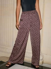 Burgundy Red/Ecru Cream Crinkle Satin Polka Dot Wide Trousers - Image 3 of 8