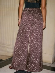 Burgundy Red/Ecru Cream Crinkle Satin Polka Dot Wide Trousers - Image 4 of 8