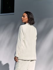 Black & White Striped Single Breasted Blazer with Linen - Image 3 of 8