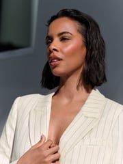 Black & White Striped Single Breasted Blazer with Linen - Image 4 of 8