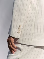 Black & White Striped Single Breasted Blazer with Linen - Image 5 of 8