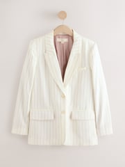 Black & White Striped Single Breasted Blazer with Linen - Image 6 of 8
