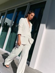 Black/White Striped Wide Leg Trousers with Linen - Image 1 of 9
