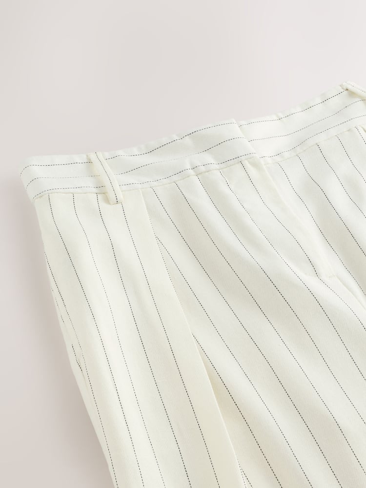 Black/White Striped Wide Leg Trousers with Linen - Image 9 of 9
