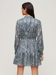 Superdry Blue Mini Printed Long Sleeve Metallic Dress - Image 4 of 4