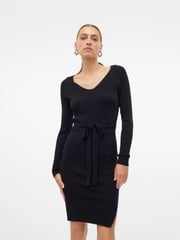 VERO MODA Black Long Sleeve V-Neck Belted Rib Dress - Image 3 of 7