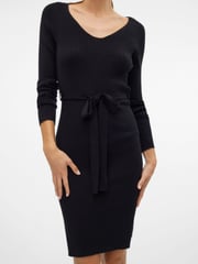 VERO MODA Black Long Sleeve V-Neck Belted Rib Dress - Image 5 of 7