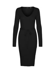 VERO MODA Black Long Sleeve V-Neck Belted Rib Dress - Image 6 of 7