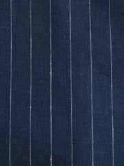 Navy Blue Regular Fit Linen Blend Stripe Double Breasted Blazer - Image 11 of 12