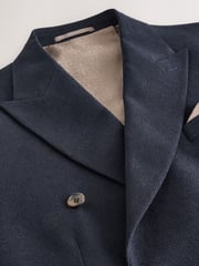 Navy Blue Regular Fit Signature Nova Fides Italian Fabric Textured Double Breasted Blazer - Image 2 of 7