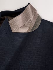 Navy Blue Regular Fit Signature Nova Fides Italian Fabric Textured Double Breasted Blazer - Image 3 of 7