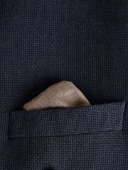 Navy Blue Regular Fit Signature Nova Fides Italian Fabric Textured Double Breasted Blazer - Image 4 of 7