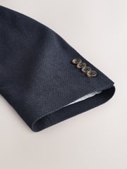 Navy Blue Regular Fit Signature Nova Fides Italian Fabric Textured Double Breasted Blazer - Image 5 of 7