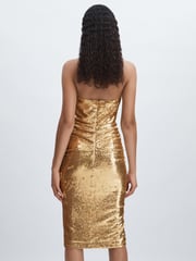 Halston Gold Sequin Halterneck Plunge Dress - Image 5 of 6