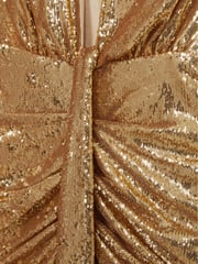 Halston Gold Sequin Halterneck Plunge Dress - Image 6 of 6