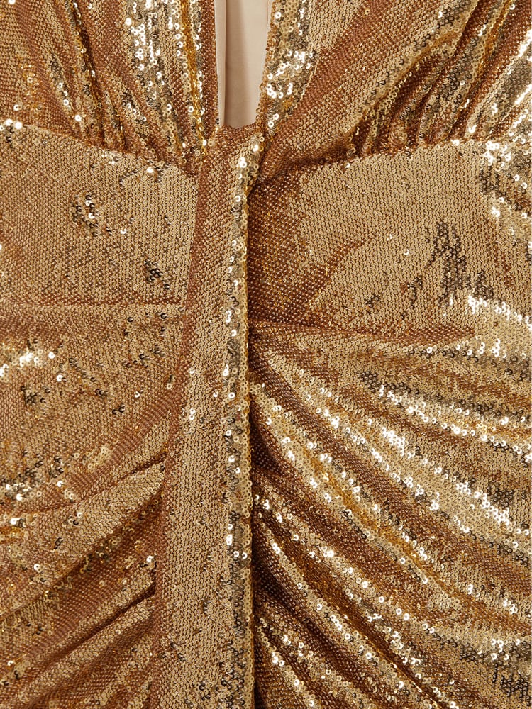 Halston Gold Sequin Halterneck Plunge Dress - Image 6 of 6