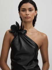 Halston Faux Leather One-Shoulder Maxi Dress - Image 4 of 6