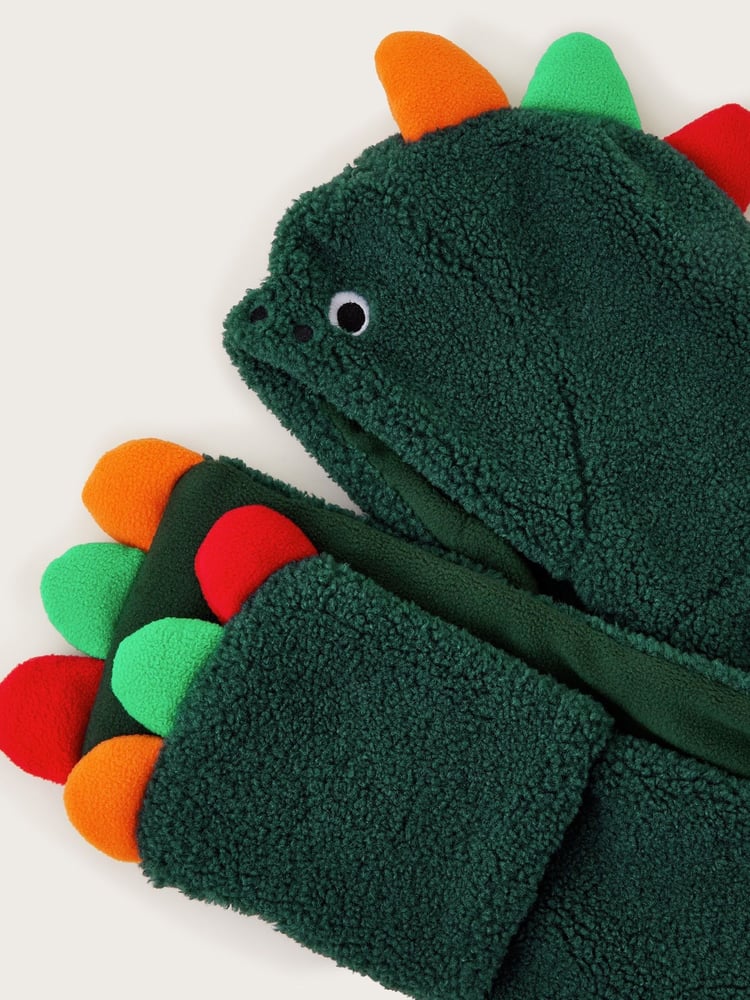 Monsoon Green Green Fleece Dinosaur Hat Scarf - Image 2 of 2