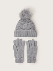 Monsoon Grey Rosa Scallop Hat and Gloves Set - Image 2 of 3