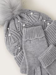 Monsoon Grey Rosa Scallop Hat and Gloves Set - Image 3 of 3
