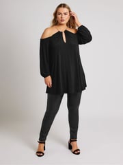 Yours Curve Black London Chain Halter Cold Shoulder Long Sleeve Top - Image 2 of 9