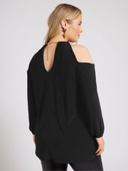 Yours Curve Black London Chain Halter Cold Shoulder Long Sleeve Top - Image 5 of 9