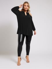 Yours Curve Black London Chain Halter Cold Shoulder Long Sleeve Top - Image 8 of 9