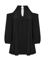 Yours Curve Black London Chain Halter Cold Shoulder Long Sleeve Top - Image 9 of 9