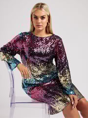 Yours Curve Multi London Sequin Ombre Shift Longsleeve Dress - Image 3 of 6