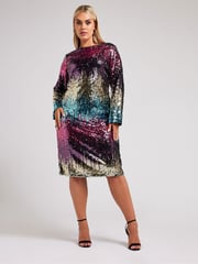 Yours Curve Multi London Sequin Ombre Shift Longsleeve Dress - Image 4 of 6