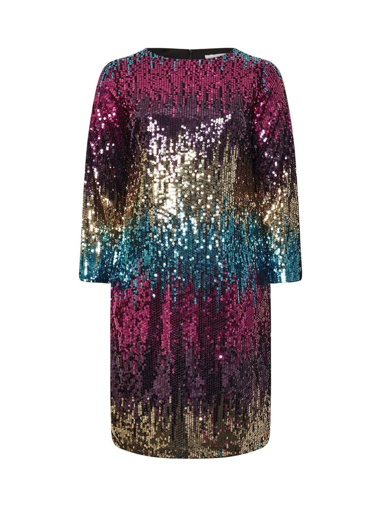 Yours Curve Multi London Sequin Ombre Shift Longsleeve Dress - Image 6 of 6