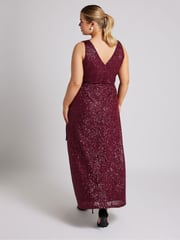 Yours Curve Red London Sequin V-Neck Maxi Dress - Image 3 of 5