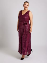 Yours Curve Red London Sequin V-Neck Maxi Dress - Image 4 of 5
