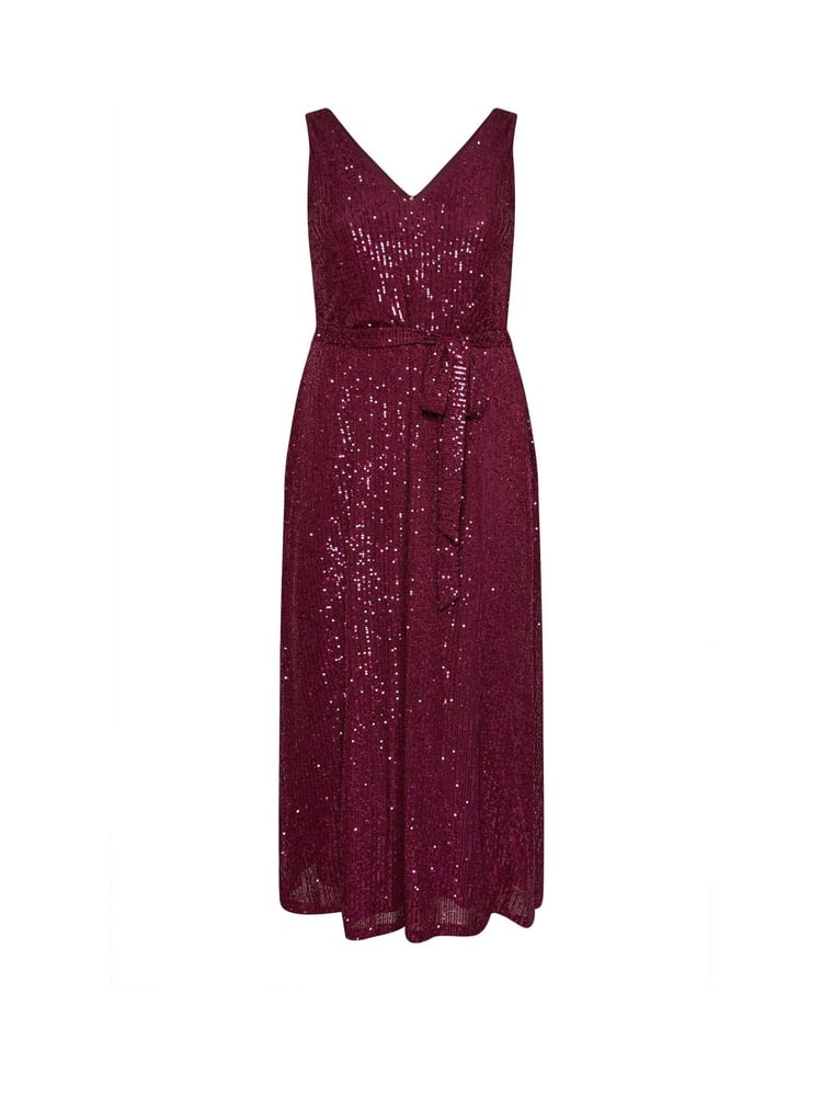 Yours Curve Red London Sequin V-Neck Maxi Dress - Image 5 of 5