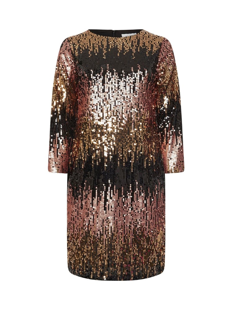 Yours Curve Black/Gold London Sequin Ombre Shift Longsleeve Dress - Image 6 of 6