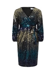 Yours Curve Blue & Gold London Sequin Ombre Wrap Dress - Image 6 of 6