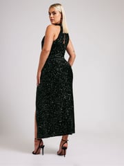 Yours Curve Black London Sequin Velvet Choker Dress - Image 3 of 5