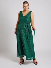 Yours Curve Green London Sequin V-Neck Maxi Dress - Image 1 of 5