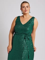 Yours Curve Green London Sequin V-Neck Maxi Dress - Image 2 of 5