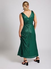 Yours Curve Green London Sequin V-Neck Maxi Dress - Image 3 of 5