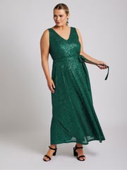 Yours Curve Green London Sequin V-Neck Maxi Dress - Image 4 of 5