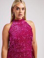 Yours Curve Pink London Sequin Velvet Choker Dress - Image 5 of 6