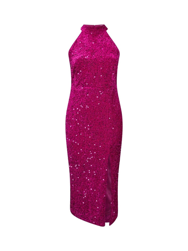 Yours Curve Pink London Sequin Velvet Choker Dress - Image 6 of 6
